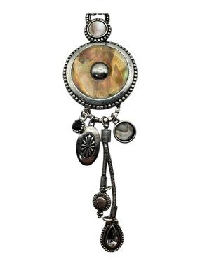 Silver-Tone Abalone Mosaic Disc Multi-Charm Dangle Pendant Snake Chain Necklace